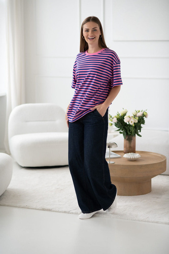 Mamahood T-shirt ciążowy i do karmienia Milk&Love różowo-niebieskie paski – wygodny i stylowy