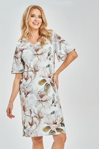 3534 Afrodyta Koszula nocna damska– 100% bawełna, dekolt V, roślinny print