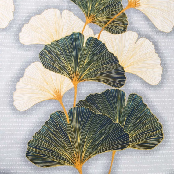 31510/1 Pościel flanelowa Flanelove Darymex szara zielona liście miłorzębu– komplet, 100% bawełna, ciepła i miękka