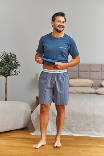 7424 Doctor Nap męska piżama bawełniana denim blue paskowane spodenki