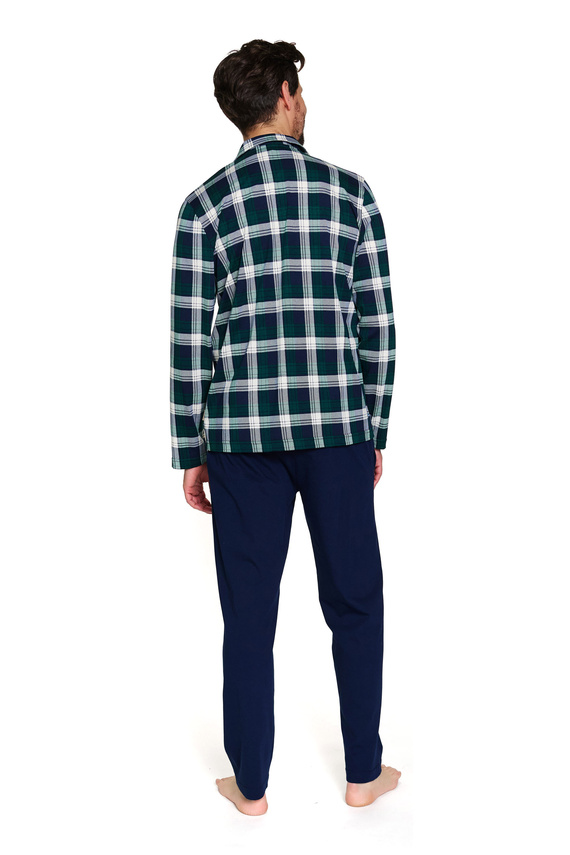 Doctor Nap 7367 – Męska piżama bawełniana z koszulą w kratę | 100% bawełna, polska produkcja - emerald