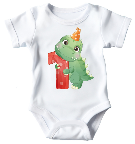 "ROCZEK dla chłopca, dinozaur jedynka" Moocha Body krótki rękaw biały