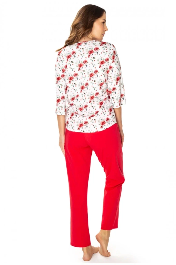 86676 Malina Kwiatowa piżama damska Mewa różowy