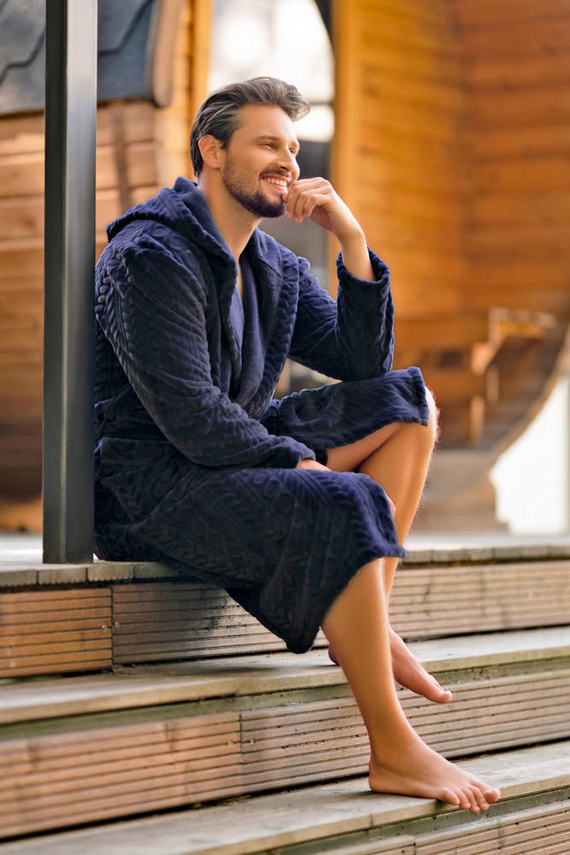 Zygmunt Szlafrok męski z kapturem Italian Fashion- granatowy