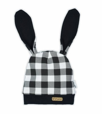 Czapeczka niemowlęca 163358 "Bunny Kratka" Nicol - czarno-biały