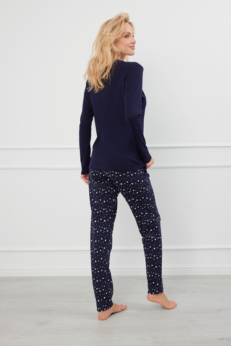 Libra Piżama Damska rozpinana długi rękaw i spodnie Italian Fashion - granatowy/druk
