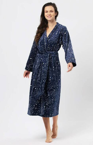 LGL 911 B24 Długi Szlafrok Damski Key-granatowy