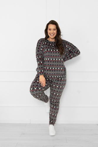 Komplet damski Navara – polarowy zestaw w świąteczny wzór z reniferami Italian Fashion - grafitowy