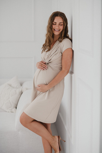 Loop sukienka ciążowa i do karmienia krótki rękaw Milk&Love jasny beż