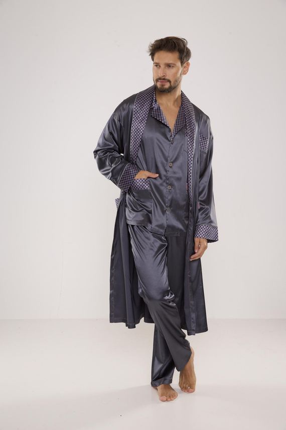 939 Piżama Męska Satyna- szary