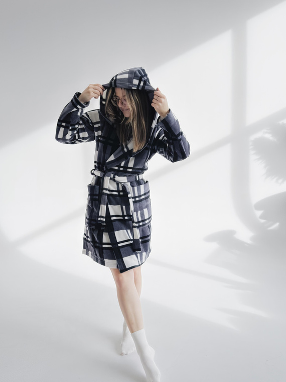 031 Kocyk Szlafrok De Lafense – ciepły polarowy szlafrok damski Super Cozy, szary