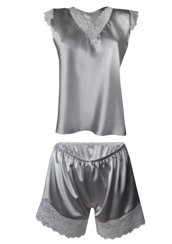 Madison Komplet Piżama Damska satynowa DKaren - srebrny