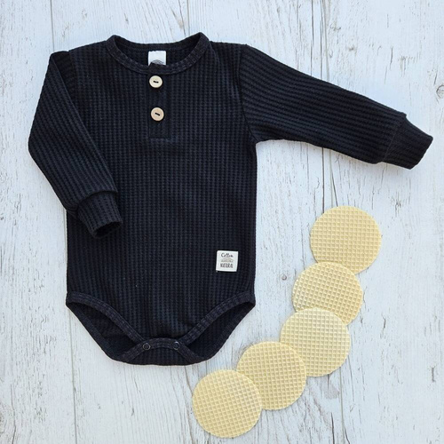 "Natural Waffel" Makoma Body polo z długim rękawem black