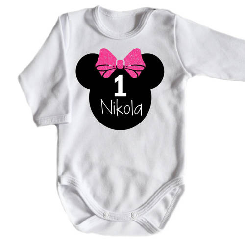 Body długi rękaw 1" urodziny roczek" Moocha róż