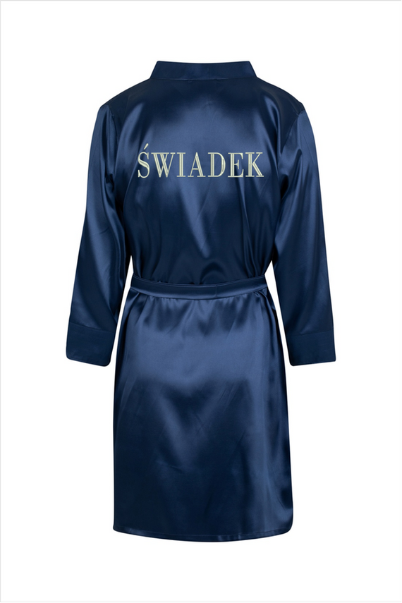 Świadek Szlafrok męski satynowy ByShelly - granatowy/srebrny