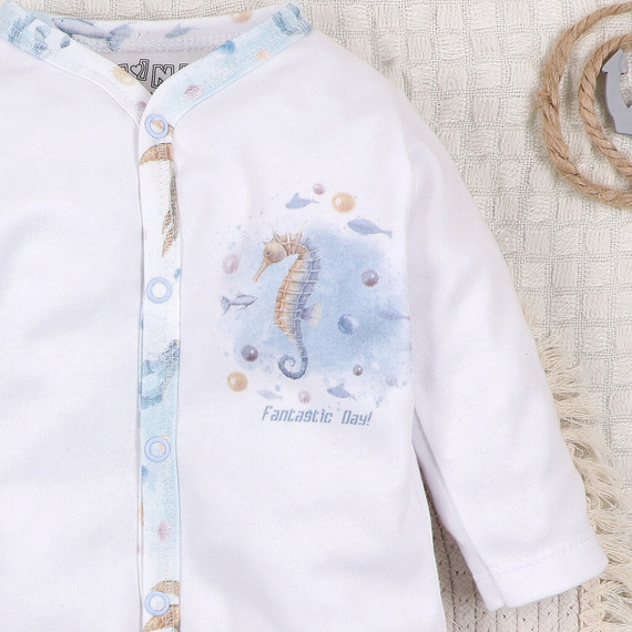 ABN-5451 Sea Of Joy Pajacyk niemowlęcy Nini biały– bawełna organiczna, zapięcie na napy