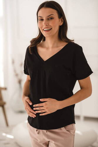 M-Shirt Bluzka ciążowa i do karmienia V-neck Milk&Love czarny