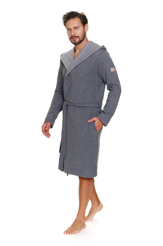 7230 Szlafrok męski Doctor Nap – bawełna, kaptur, eleganckie wykończenia - dark grey