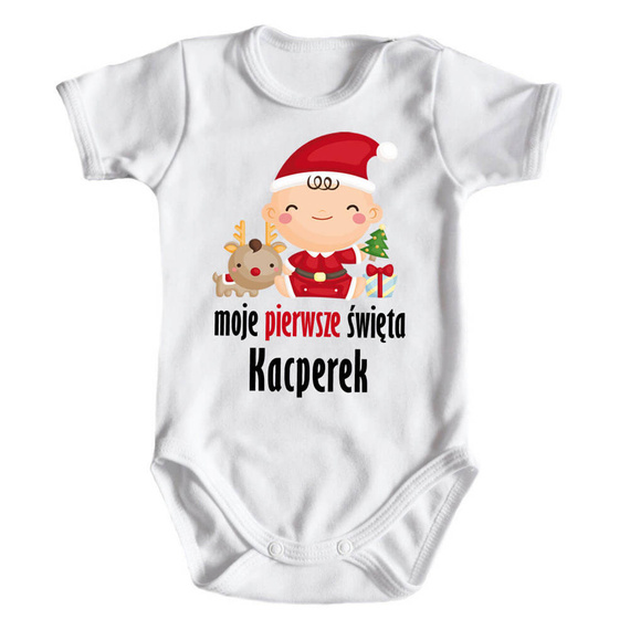 "Moje pierwsze Święta z imieniem" Moocha body krótki rękaw biały