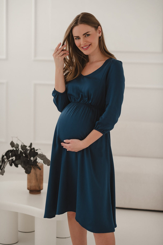 Lovely Dress Midi Sukienka ciążowa i do karmienia Milk&Love– granatowa, wiskoza 100%, rękaw 3/4 | Styl i wygoda