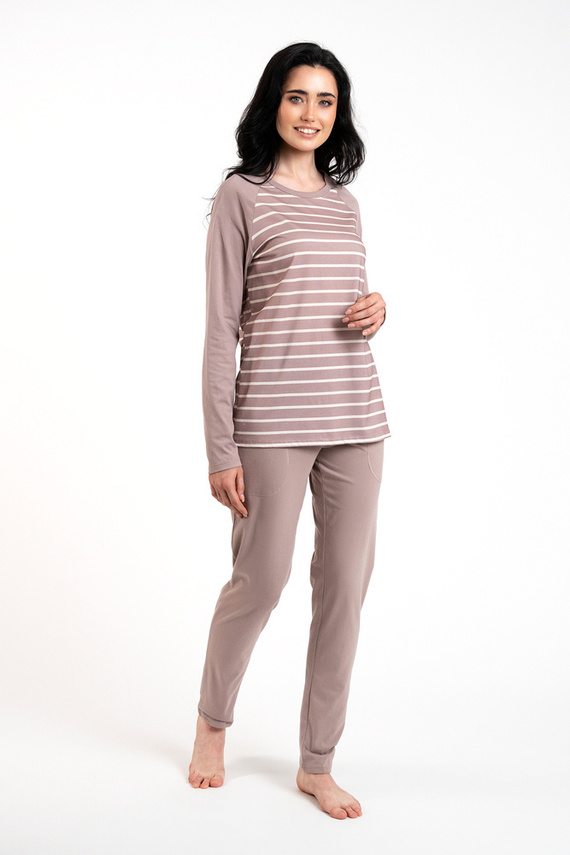 Oda Piżama Damska długi rękaw, długie spodnie Italian Fashion - druk cappuccino/cappuccino