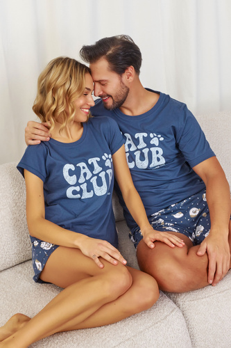 7203 "Cat club" Piżama Damska Doctor Nap - deep blue