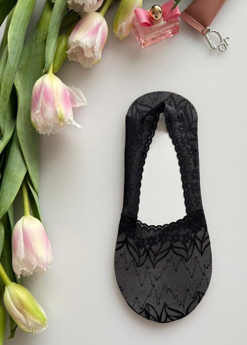 Baleriny damskie Magnetis Listki z koronką i silikonem – niewidoczne stopki black