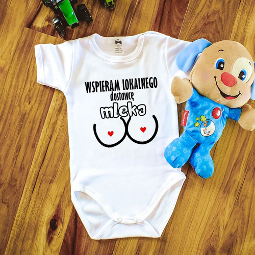 Body krótki rękaw "Wspieram dostawce mleka" Moocha biały