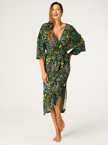 Key LGL 574 Zielony – Szlafrok damski z wiskozy 95%, print