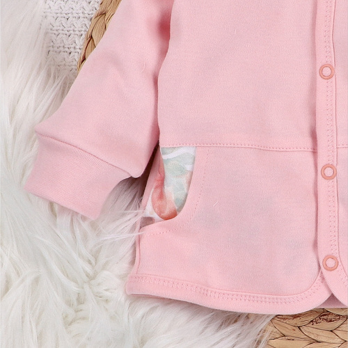 ABN-5429 Kolorowe kwiatki Bluza dresowa rozpinana z bawełny organicznej Nini różowy