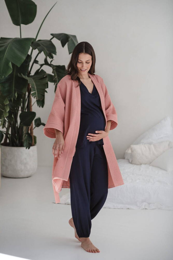 Moon bambusowe spodnie od piżamy ciążowej długie Milk&Love granatowy