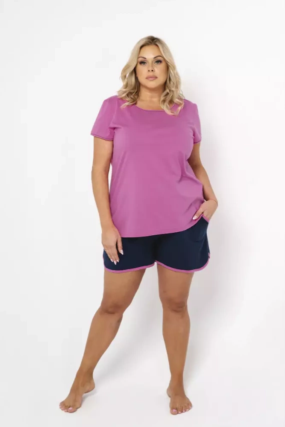 Ontega Piżama Damska krótki rękaw, spodenki Italian Fashion- amarantowy/granatowy
