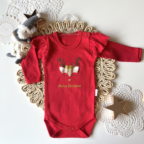 23BD02 Merry Christmas Mamatti Body z długim rękawem - czerwony