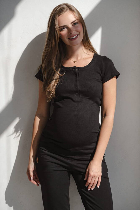 Tummy Bluzka ciążowa i do karmienia z krótkim rękawem Milk&Love czarny