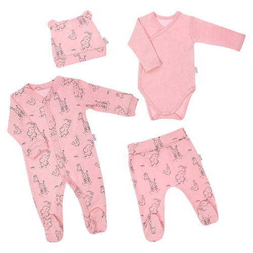 4800 04 Komplet wyprawkowy 4-częściowy nadruk "Animals" Nicol - różowy