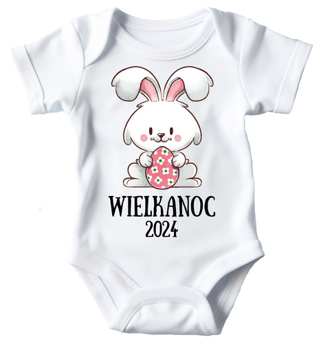 "Wielkanoc z króliczkiem dla dziewczynki" Moocha body krótki rękaw biały