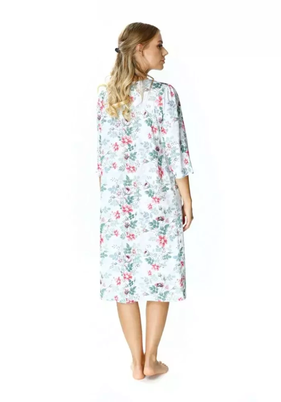 86410 Adelajda koszula nocna z rozpinanym dekoltem Mewa kwiaty