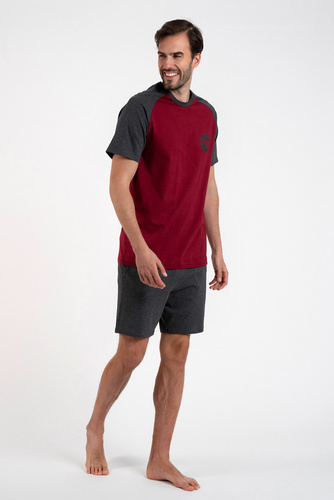Morten Piżama Męska krótki rękaw, krótkie spodnie Italian Fashion - bordo/c.melanż