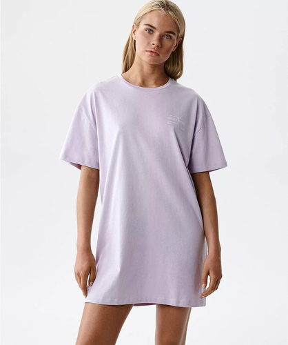 Koszula nocna NLD-001 100% bawełna, krótki rękaw liliowa