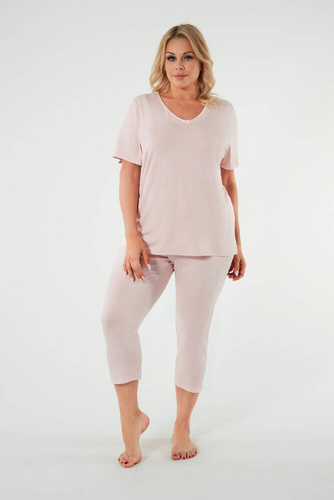 Puntini Piżama Damska krótki rękaw, 3/4 spodnie Italian Fashion - pudrowy róż