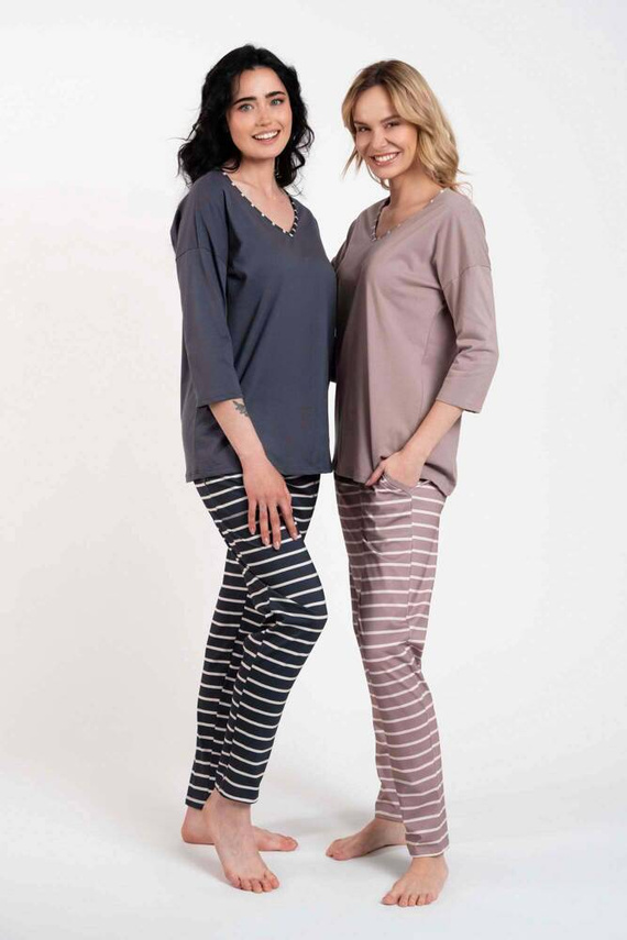 Betty Piżama Damska 3/4 rękaw, długie spodnie Italian Fashion - cappuccino/druk cappuccino