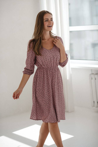 Lovely Dress Midi Milk&Love sukienka ciążowa i do karmienia liliowa w czarne groszki