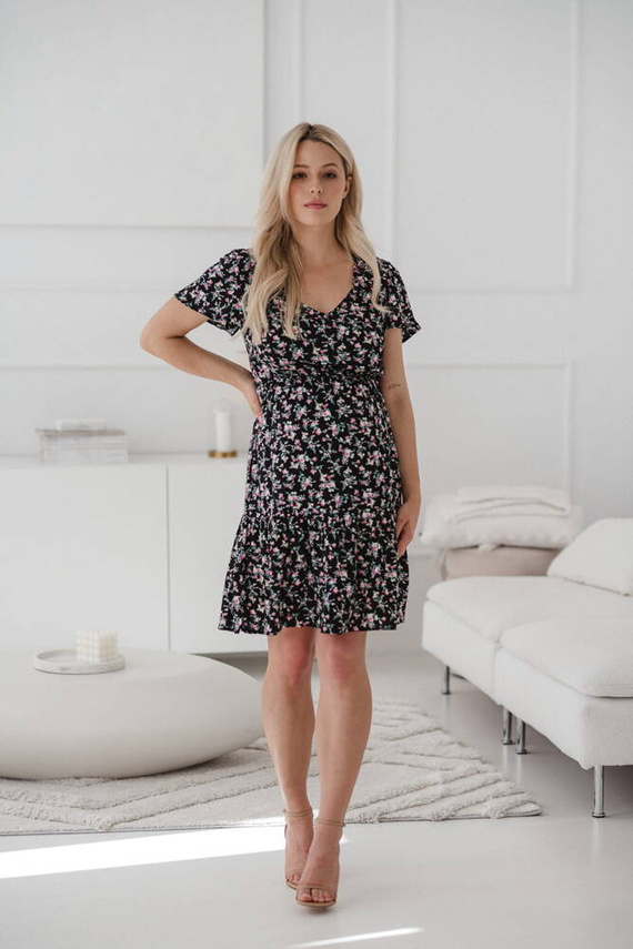 Lovely Dress Milk&Love sukienka ciążowa i do karmienia granat w różyczki