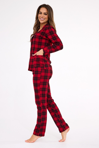 482/423 Tracy Piżama damska Cornette – długi rękaw, w kratkę, rozpinana bluzka
