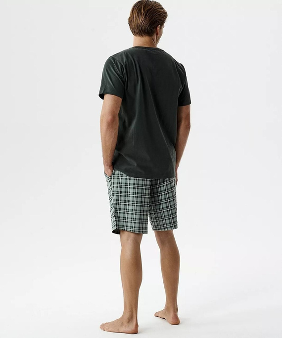 NMP-401 Letnia Piżama Męska 100% Bawełna Peach khaki-zielony