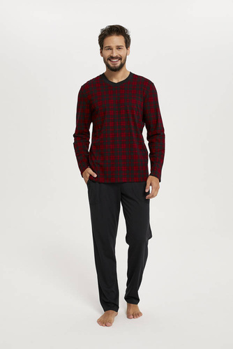 Eliasz Piżama Męska długi rękaw i spodnie Italian Fashion - druk/czarny