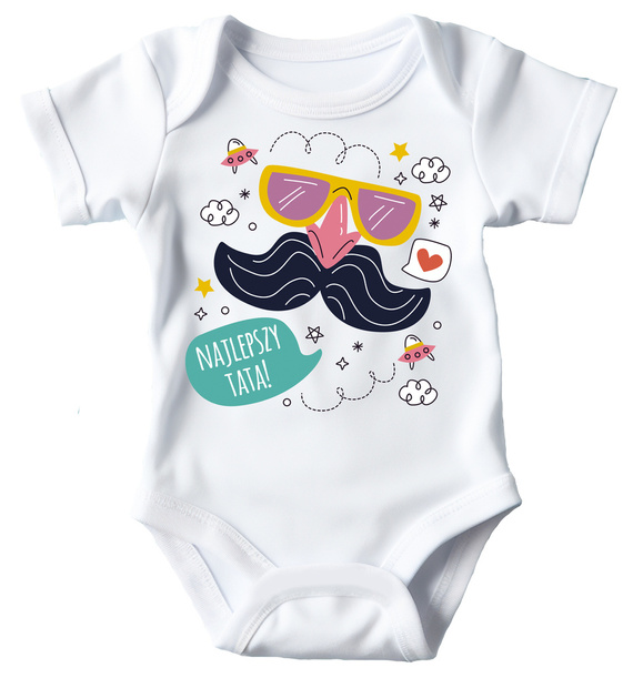 "Najlepszy tata okulary i wąsy" Moocha Body krótki rękaw biały
