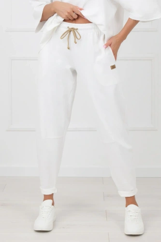 Spodnie dresowe Kaori Italian Fashion bawełna- ecru