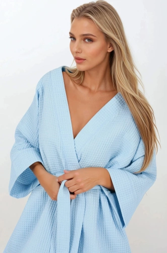 Blue Lady Szlafrok bawełniany Momenti Per Me – rękaw 3/4, szerokie mankiety, 100% bawełna