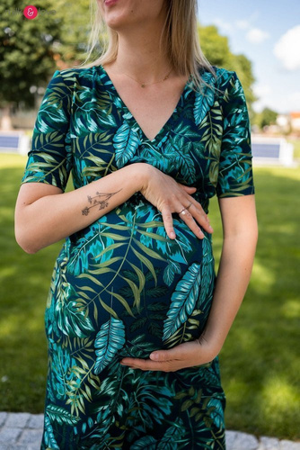 Sukienka do karmienia Two Ways LONG krótki rękaw Milk&Love miętowa w magnolie i ptaki